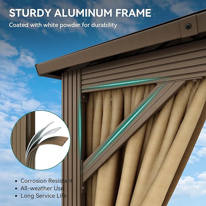 YITAHOME 12x20 ft Hardtop Gazebo with Nettings and Curtains, Outdoor Heavy Duty Aluminum Gazebo Combined of Horizontal and Vertical Stripes Roof for Patio, Backyard, Deck, Lawns and Balcony (Bronze)