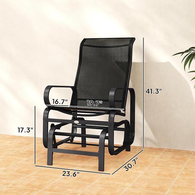 Outsunny Outdoor Glider Chair, Gliders for Outside Patio with Smooth Gliding Mechanism and Lightweight Construction for Backyard, Black
