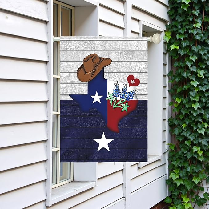 Texas Bluebonnet Garden Flag Cowboy Hat Texas State Yard Flag Americana Western House Banner Polyester Double Sided for Outdoor Wall Yard Patio Window Porch Welcome Banners Gift 28 x 40 Inch