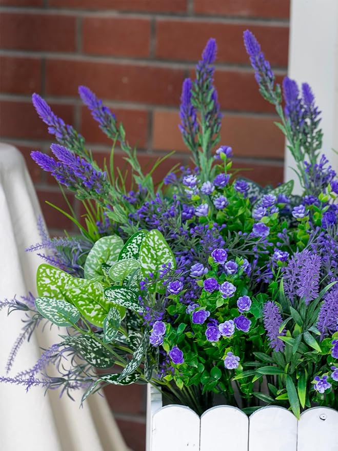 Green Moon 20 Bundles Artificial Lavender Plants Outdoor Fake Outdoor Plants UV Resistant for Home Planter Garden Patio Yard Decor