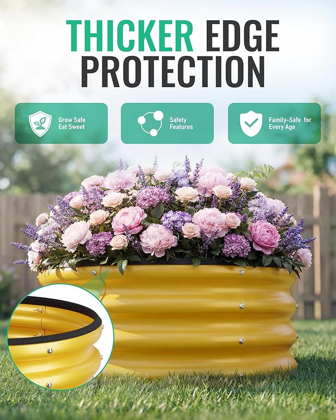 ZXZYHFTY Round Galvanized Raised Garden Bed kit,Yellow Outdoor Garden Raised Planter Box, Round Large Metal Raised Garden Beds for Vegetable 2 * 2 * 1ft 3 Pcs