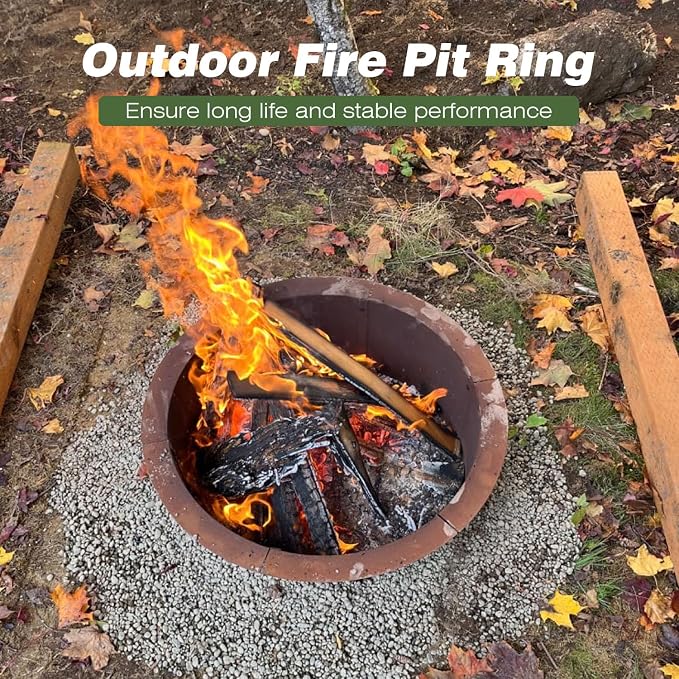 Outdoor Fire Pit Ring-27.5" Outer 23.6" Inter-Round Fire Pit Insert-Corten Steel Firepit Liner Heavy Duty Metal Camping Fire Ring Above or In-Ground for Backyard Garden Bonfire