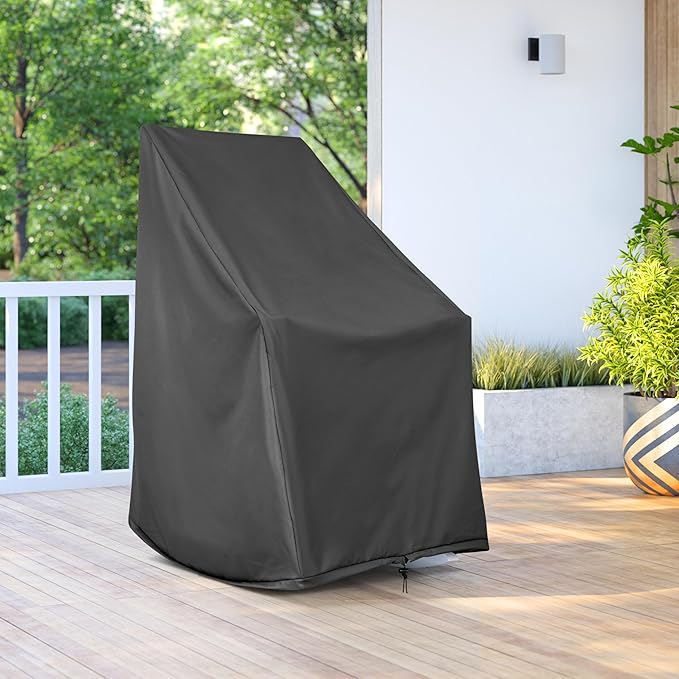 Shine Company Weatherproof Outdoor Rocking Chair Cover Set of 2, 100% Woven Polyester, Elastic Cord with Toggle, Black, 2-Pack