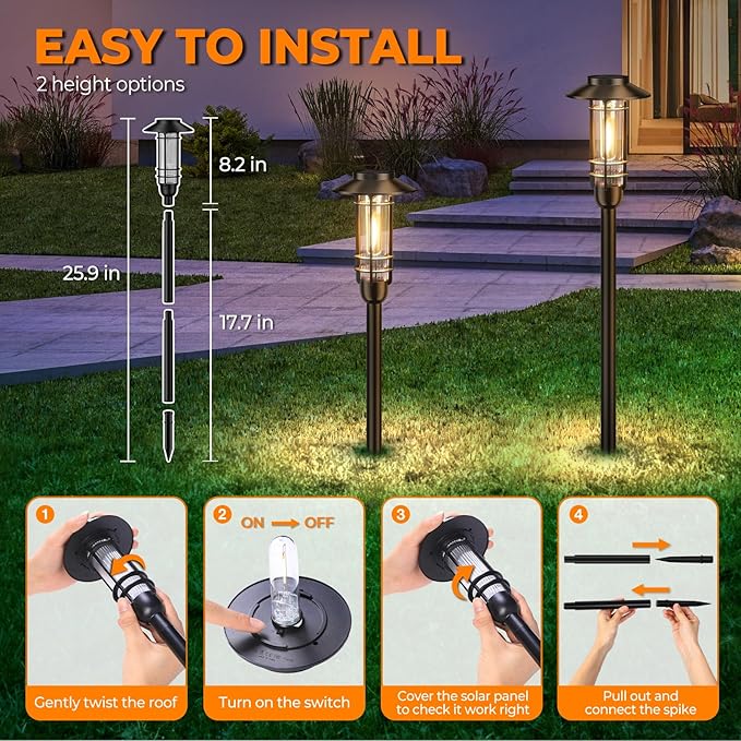 Ahaorigin 6 Pack Solar Pathway Lights Outdoor, Upgraded Bright Solar Powered Garden Light Outside, Waterproof Outdoor Lighting for Landscape Lawn Patio Yard Path Driveway Walkway Decor, Warm White