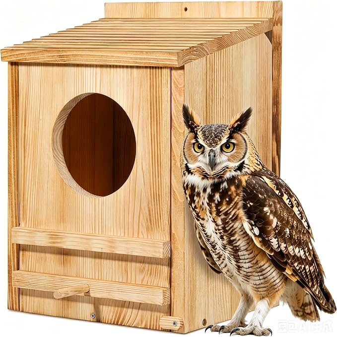 Large Barn Owl House,15.8 * 10.6 * 8.7IN Owl Nesting Box for Outside,Wooden Nest House,Large Handmade Bird Houses for Outside,Suitable for Wildlife Barn,Eastern Screech,Great Horned