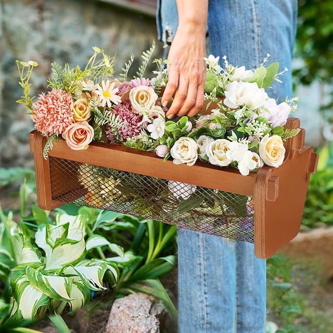 Teenyyou Garden Harvest Basket Mesh Storage with Handle Versatile Gardening Fruits Vegetables Gathering Basket Garden Supply Gardener Gift Spring for Washing Holding(Brown,13.4in)