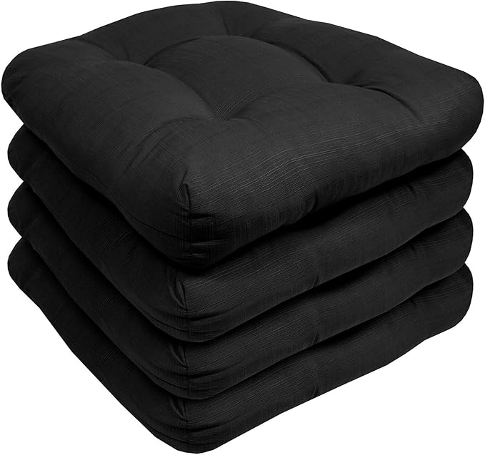 Sweet Home Collection Patio Cushions Outdoor Chair Pads Premium Comfortable Thick Fiber Fill Tufted 19" x 19" Seat Cover, Black (Pack of 3)