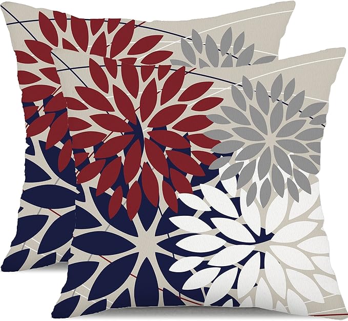 DFXSZ Outdoor Throw Pillow Covers 20x20 Inch Set of 2 Waterproof Spring Summer Geometric Elegant Red Blue Outdoor Pillow Covers for Patio Funiture Garden Couch 158U20