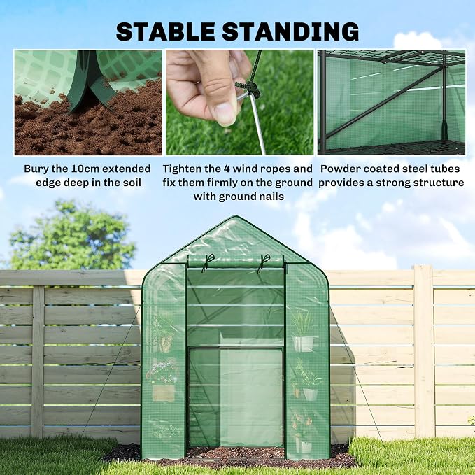 Outsunny 4.7' x 2.3' x 6.2' Small Greenhouse for Outdoors, 3 Tiers 6 Shelves, Portable Greenhouse with UV-Resistant PE Cover, Walk-in Green House with Roll-Up Door, Green