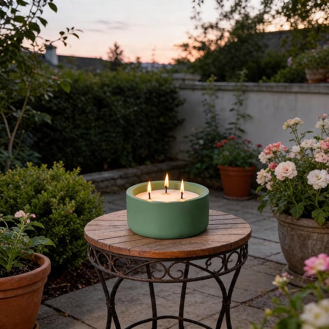 Viyffo Large Citronella Candle Outdoor, 3 Wick 20oz Citronella Candle Indoor, Non Toxic Soy Scented Candle, Green Ceramic Jar for Patio, Deck, Garden, Backyard & Camping, Home Fragrance, Décor & Gift