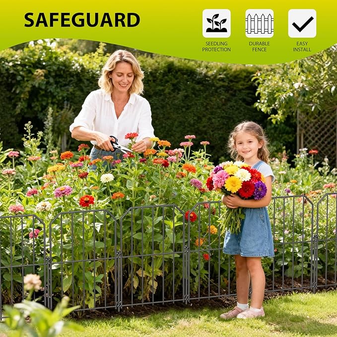 VANCASTLE Decorative Garden Fence, Toatal 25FT(L) x 24IN(H) Outdoor Metal No Dig Fence Animal Barrier, Rustproof No-Tool Assembly Landscape Edging for Yard, Lawn, Patio, Flower Bed-25 Panels Design A