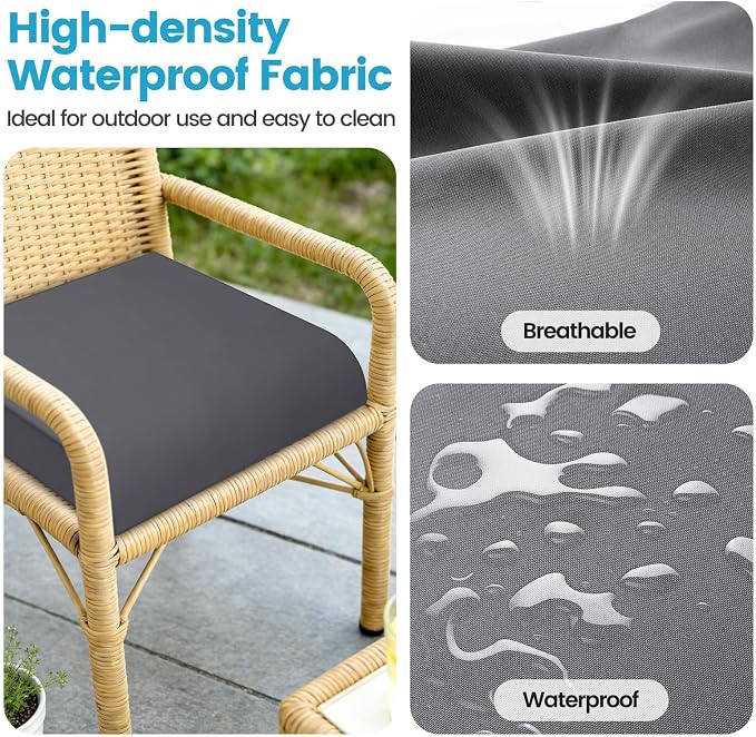 TasticTotes 24 x 24 x 4 Inch Patio Chair Cushions - Set of 2, Water-Resistant Patio Furniture Replacement Cushions with Adjustable Ties & Handles, Square Seat for Outdoor Furniture, Garden, Bay, Grey