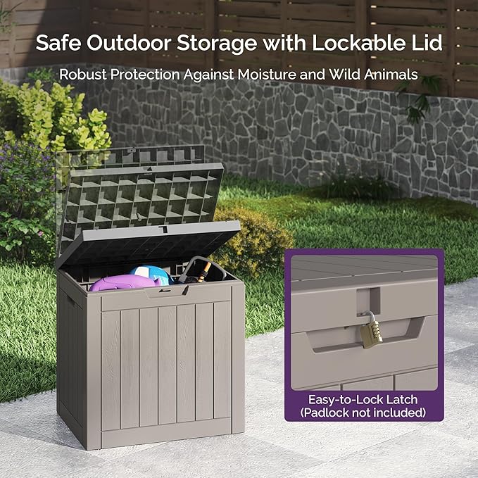 Sersper 30 Gallon Deck Box, Outdoor Lockable Storage Resin Box for Package-Sports Equipment-Garden Tools, Waterproof and UV Resistant Patio Storage Box, Grey