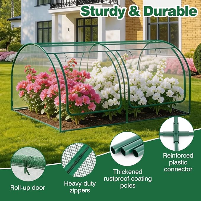 98x49x49in Garden Plant Netting Mesh Cover for Raised Bed, Crop Cage with Roll-up Zipper Door, Plant Protectors from Animals, Large Tunnel Gardening Net for Vegetables Fruits Tomato, Green