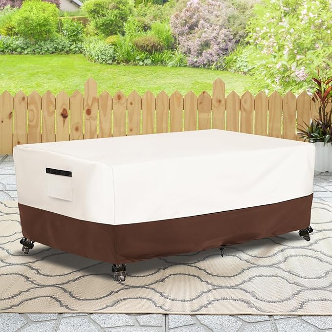 Outdoor Patio Coffee Table Cover, Waterproof Rectangular Patio Side Table Cover,Patio Furniture Covers,42 x 26 x 16 inch,Beige & Brown