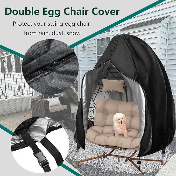 【Upgraded】Patio Egg Chair Covers with Zipper, 91 x 80 Large Wicker Egg Swing Chair Covers, Waterproof Heavy Duty Weather Resisatnt Outdoor Chair Cover, Windproof Hanging Chair Cover, Black, 1 Pack