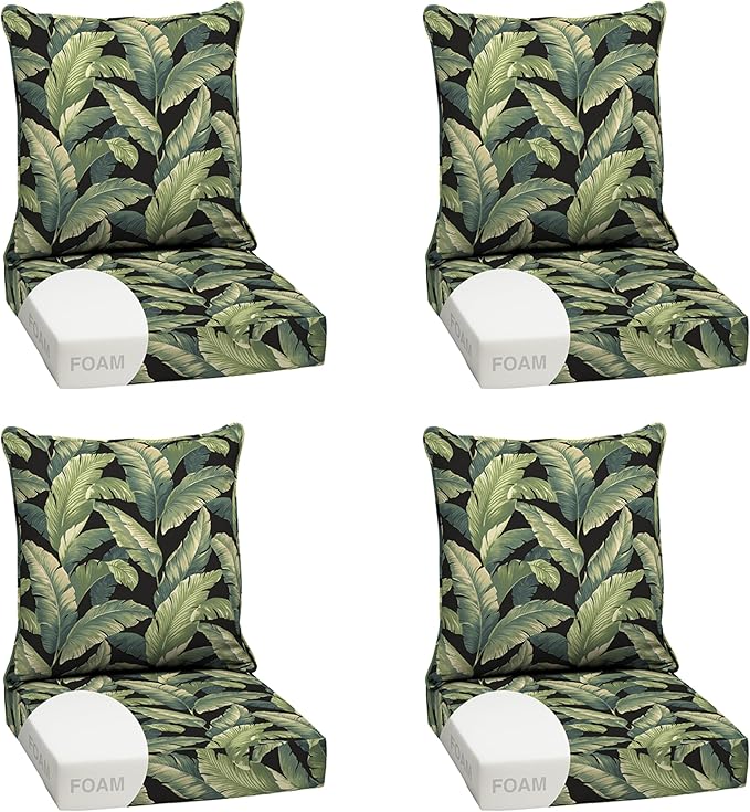 Arden Outdoor Foam Deep Seat Cushion Set (4-Pack), 24x24, Premium High-Density Foam, Never Flattens, Weather-Proof for Patio Chair Sofa Couch, Onyx Cebu