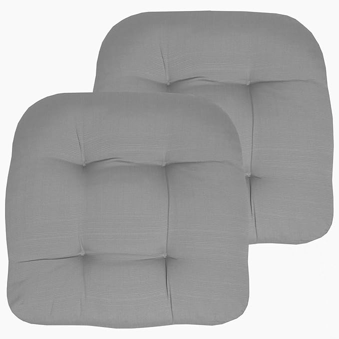 Sweet Home Collection Patio Cushions Outdoor Chair Pads Premium Comfortable Thick Fiber Fill Tufted 19" x 19" Seat Cover, 2 Count (Pack of 1), Silver