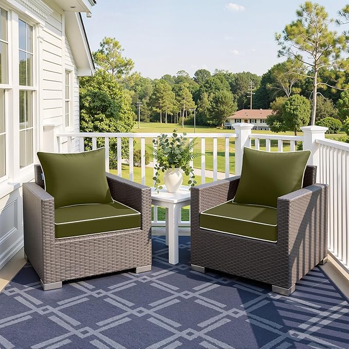 MIULEE Dark Green Outdoor Seat Cushion 24x24 Inch Waterproof & 3 Year Fade Resistant Dark Seat and Back Cushion for Patio Furniture Chair Sofa Couch with Handle and Adjustable Straps