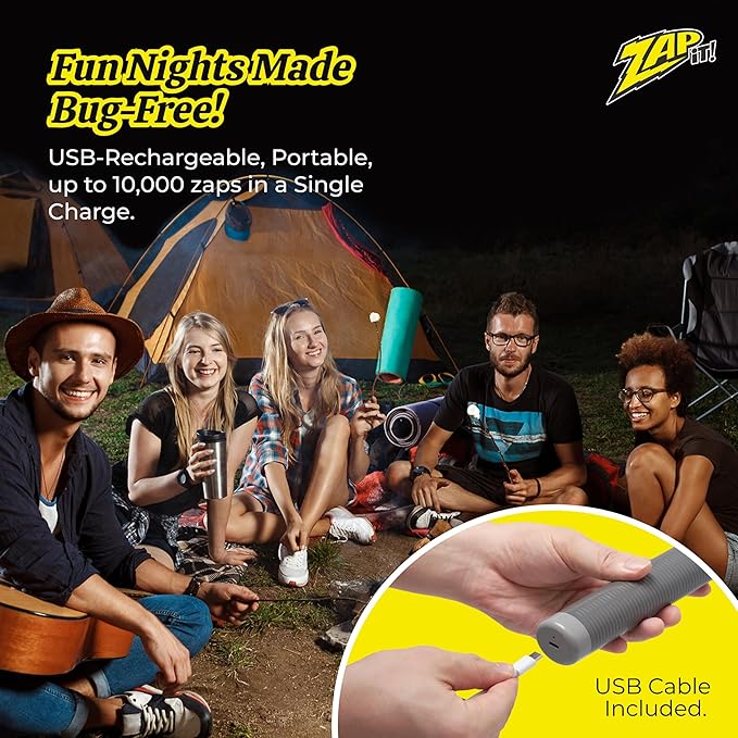 ZAP IT! Rechargeable Electric Fly Swatter Racket - 4,000-Volt Mosquito Zapper with USB Charging and LED Light - Large - Safe 3-Layer Mesh Bug Zapper Racquet for Indoors and Outdoors - Yellow