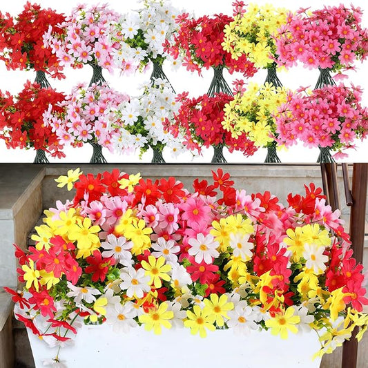 Thiccywoov 24 Bundles Artificial Flowers for Outdoors UV Resistant, Faux Greenery Flowers for Porch Planters Patio Window Box Farmhouse Garden Decor
