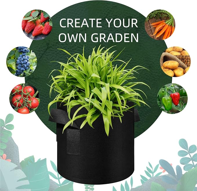5/10/12/20/30 Pack 10 Gallon Grow Bags, Heavy Duty Thickened Nonwoven Fabric Pots with Handles, Plant Grow Bags for Vegetable/Flower/Plant/Fruits, Black