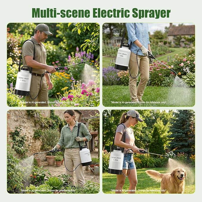 Battery Powered Sprayer 1.35 Gallon, Wide Mouth Electric Pump Sprayer with Upgraded Elevated Base and Thickened Anti-Abrasion Tank, Kink Proof Hose, Retractable Wand, 3 Nozzles Lawn and Garden