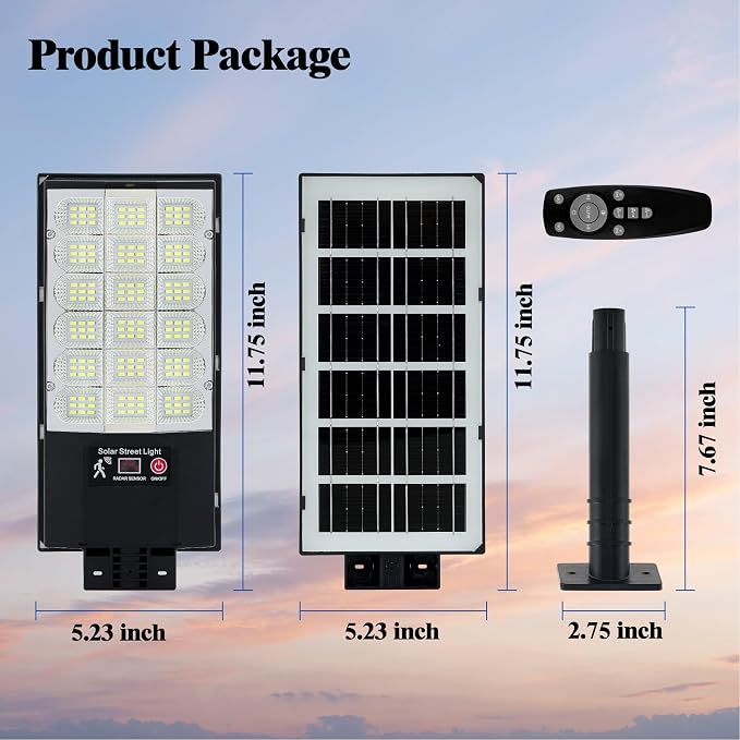 Solar Street Lights Outdoor, Waterproof Motion Sensor Solar Lights with Remote Control, 6500K Dusk to Dawn Parking Lot Flood Light for Outside Garage Yard, 8 Pack
