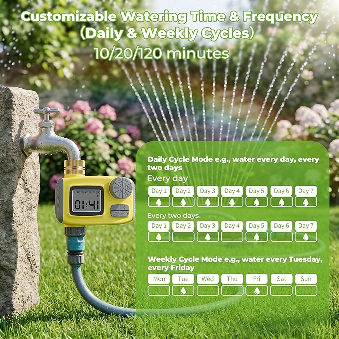 3 in 1 Smart Oscillating Sprinkler System with Timer, 3000 Sq.Ft Lawn Irrigation Kit, 360° Sprinkler, 33FT 5/8" Anti-Kink Hose, Solid Brass Connector for Yard, Lawn, Garden, Raised Bed, Outdoor