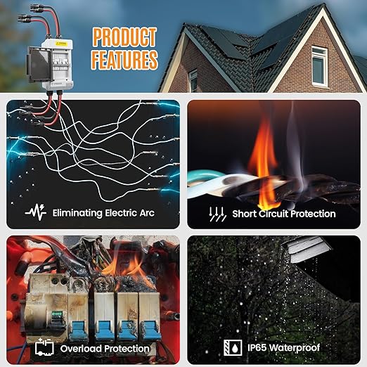 Solar Panels Disconnect Switch 16A 400VDC PV Shut Off Switch Outdoor 2 String Circuit Breaker Box IP66 Waterproof UV-Proof