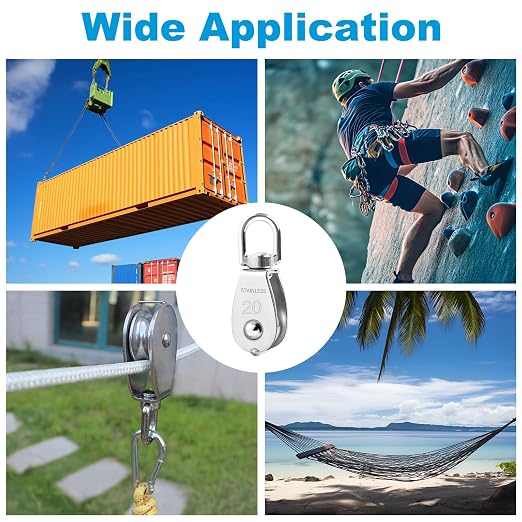12 Pack M20 Single Pulley Block, 304 Stainless Steel Wire Rope Cable Pulley, Heavy Duty Swivel Pulley Wheel Hanging Wire Towing Wheel for Lifting