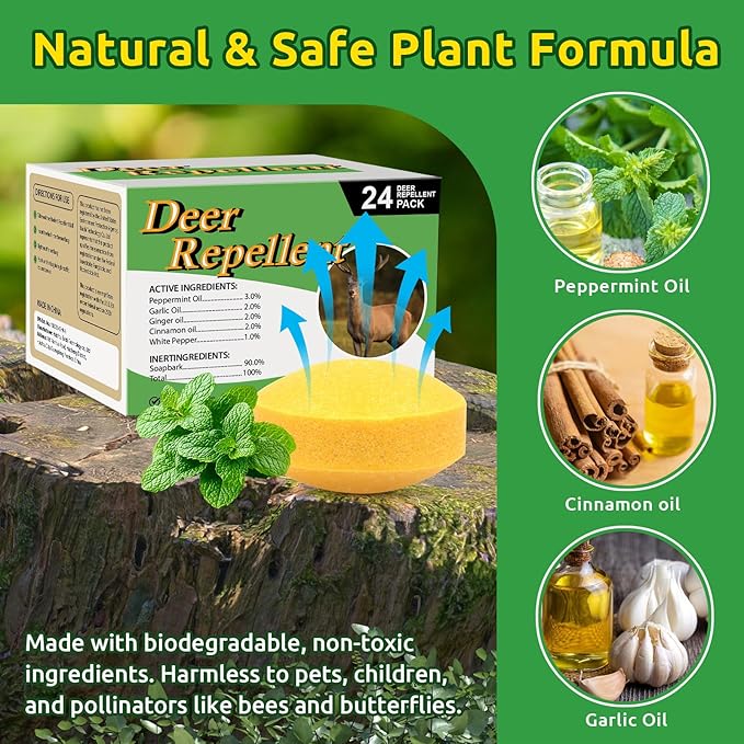 24 Pack Deer Repellent Rabbit Repellent Outdoor Deer Repeller for Plants Flower Vegetable Tree Keep Deer Rabbit Out of Lawn Garden