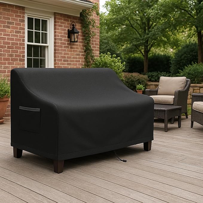 Outdoor Sofa Cover, Waterproof Patio Furniture Cover 76W x 32.7D x 33H inches Heavy Duty 600D Oxford Fabric Black