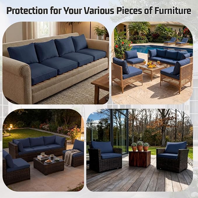 4pcs Outdoor Patio Cushion Covers Replacement, 24" Zippered Outdoor Cushion Covers Waterproof, UV Resistant & Washable Patio Furniture Cushion Covers Waterproof for Patio Sectional, Navy Blue