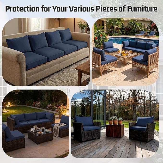 12pcs Outdoor Patio Cushion Covers Replacement, 24" Zippered Outdoor Cushion Covers Waterproof, UV Resistant & Washable Patio Furniture Cushion Covers Waterproof for Patio Sectional, Navy Blue