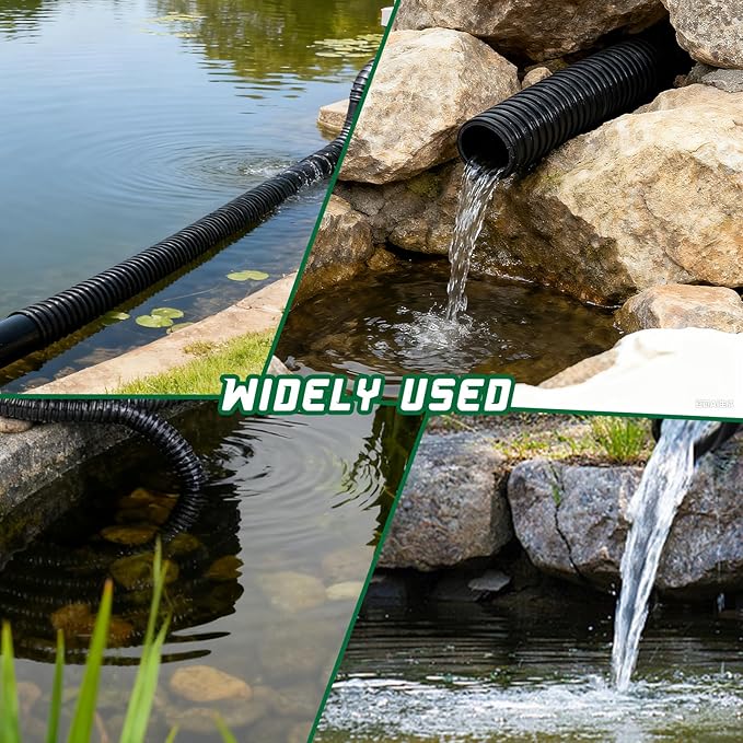 Pond Tubing 3/4” × 10 Feet Black Flexible PVC Pond Hose,Garden Pond PVC Tube - Reinforced, Kink-Resistant Tubing for Pumps, Fountains & Waterfalls, with 2 Clamps,3/4" Dia