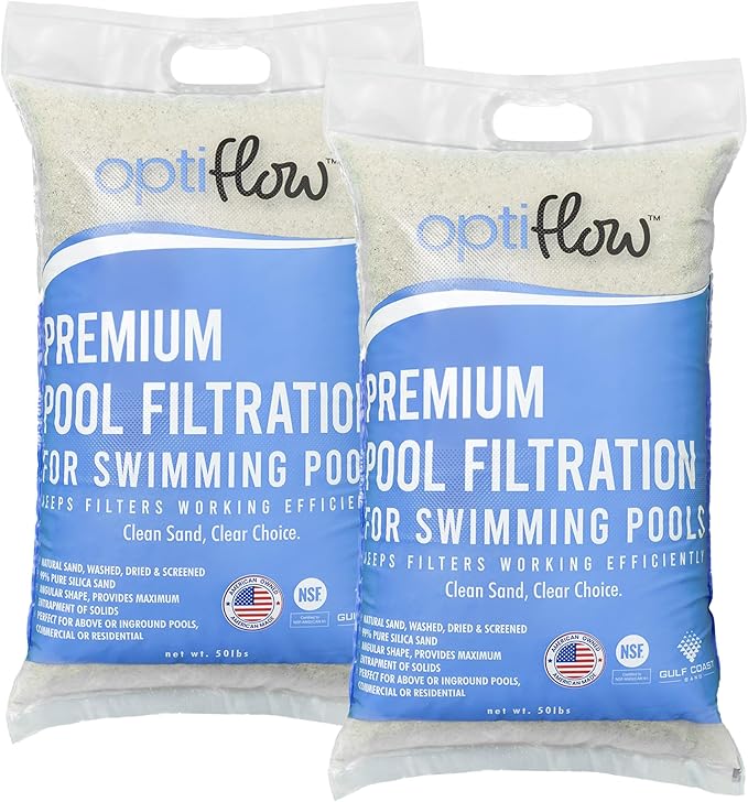 OptiFlow 2-Pack Pool Filter Sand, Premium Filtration with Pure Silica Formula, 50 Lbs - Swimming Pool System Accessories and Supplies for Cleaning and Maintenance