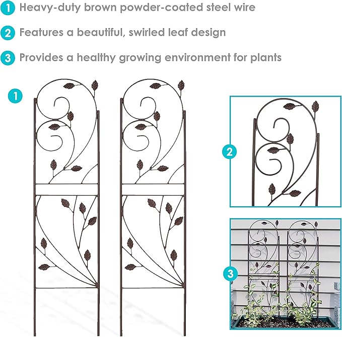 Sunnydaze 32-Inch Rustic Plant Design Outdoor Garden Trellis - Metal Wire Plant Support Trellis for Climbing Plants - Brown - Set of 2
