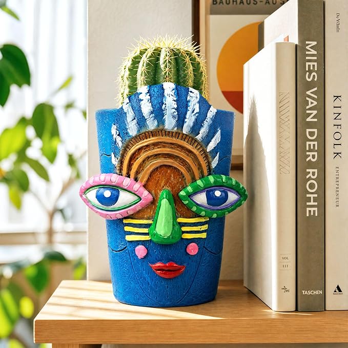 Mrlikale Abstract Face Planter Pots with Drainage Hole for Indoor Plants | 5.9 Inch Hand-Painted Funny Face Flower Pot for Succulents, Shelves, Desks, and Modern Home Decor