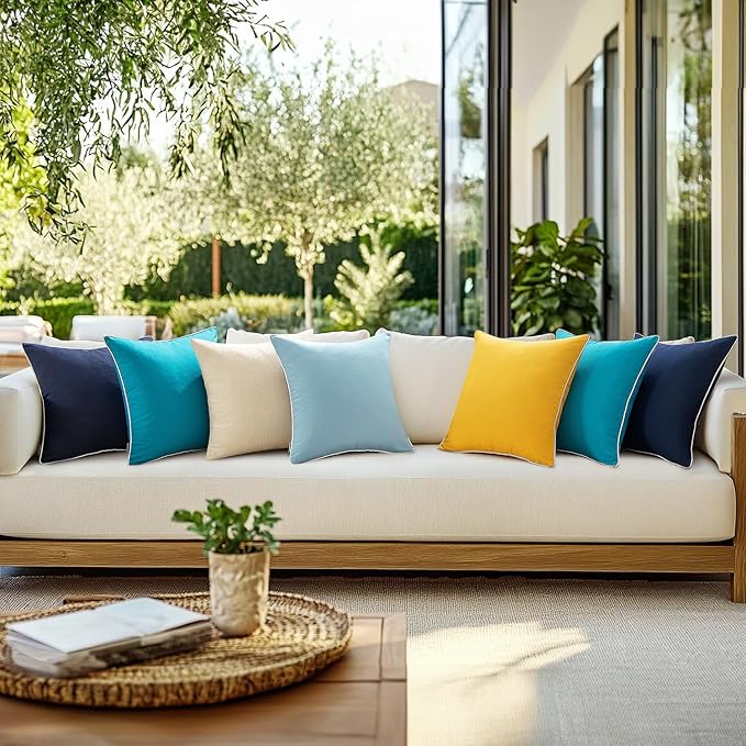 MIULEE Pack of 2 Outdoor Waterproof Pillow Covers Decorative Farmhouse Spring Throw Pillow Covers Square Solid Color Couch Pillow Covers Spring for Patio Tent Bed Sofa Living Room 18x18 Inch Blue