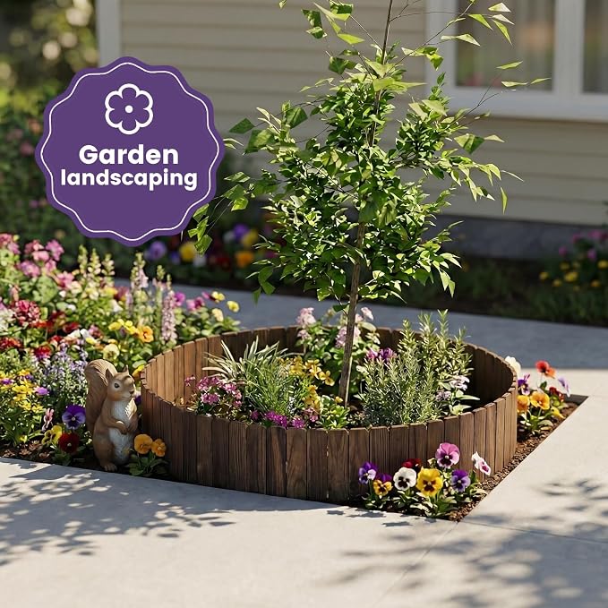 Garden Wooden Fence Edging, Burnt Wood Finish, Fir Wood,Outdoor Lawn Landscape Border (2, 7.87“ Height)