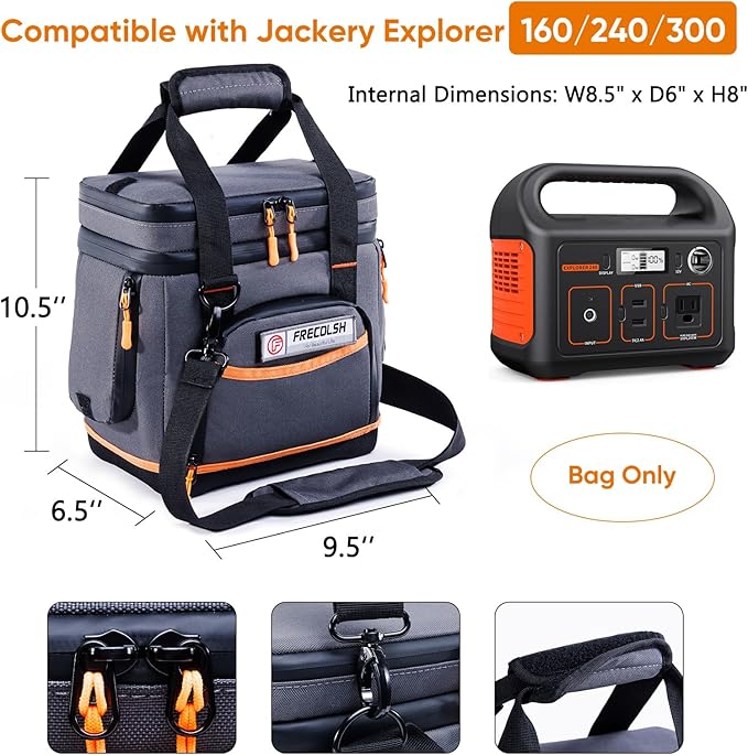Double-Layer Travel Carrying Case for Jackery Explorer 300/240/160 – Portable Power Station Storage Bag with Molded Bottom, Side Ventilation, Front Pockets for Jackery Accessories & Solar Generator