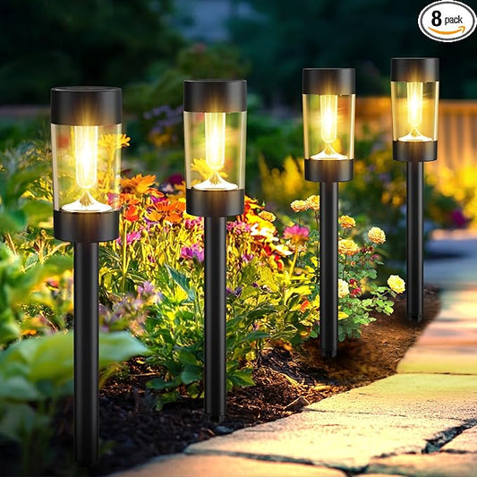 Eyrosa Solar Lights Outdoor, 8 Pack Waterproof Solar Landscape Lighting for Pathway Garden Yard Path Walkway Driveway Lawn Patio Outside Decor, Warm White