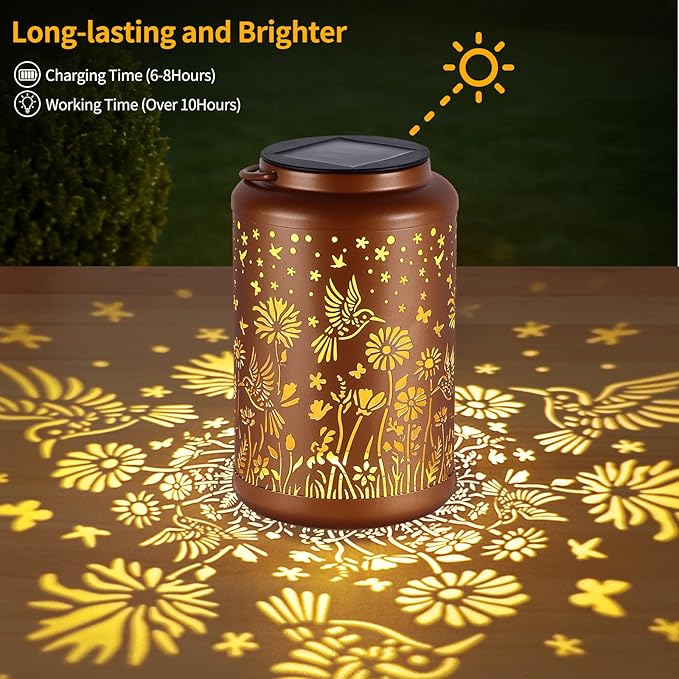 2 Pack Solar Lanterns Outdoor Waterproof Hummingbird Solar Lights Outdoor Waterproof for Garden, Backyard, Patio Decor, Birthday Gifts for Women Mom Grandma, Hanging Garden Lights for Outside