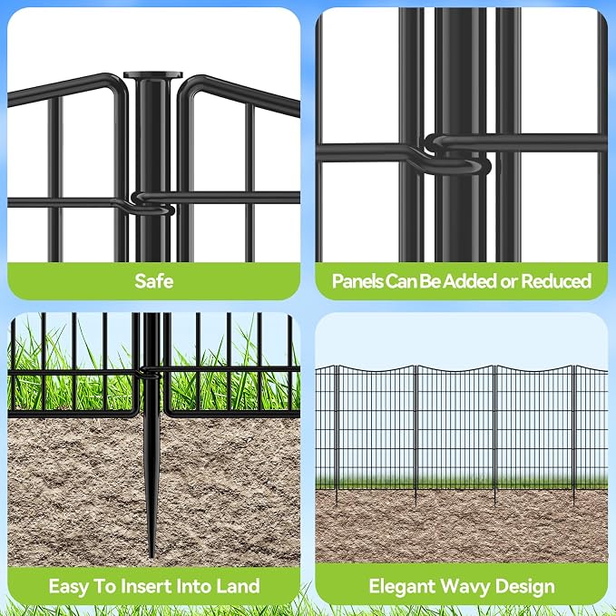 INJOPEXI Decorative Garden Fence 6 Panels 13ft (L)×42in (H) Animal Barrier Fences with 6 Panels Rustproof Metal Wire No Dig Rabbit Fencing Dog Fence for Outdoor Backyard Patio - Without Fence Gate