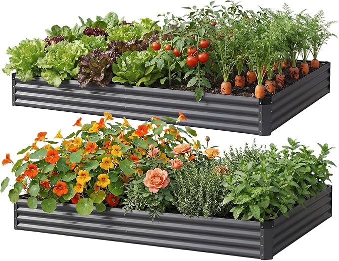 2Packs 6X3X1 FT Raised Garden Beds Outdoor, Planter Raised Beds for Gardening, Vegetables, Flowers, Large Metal Garden Box, Deep Plant Flower pots Outdoor(Dark Gray)