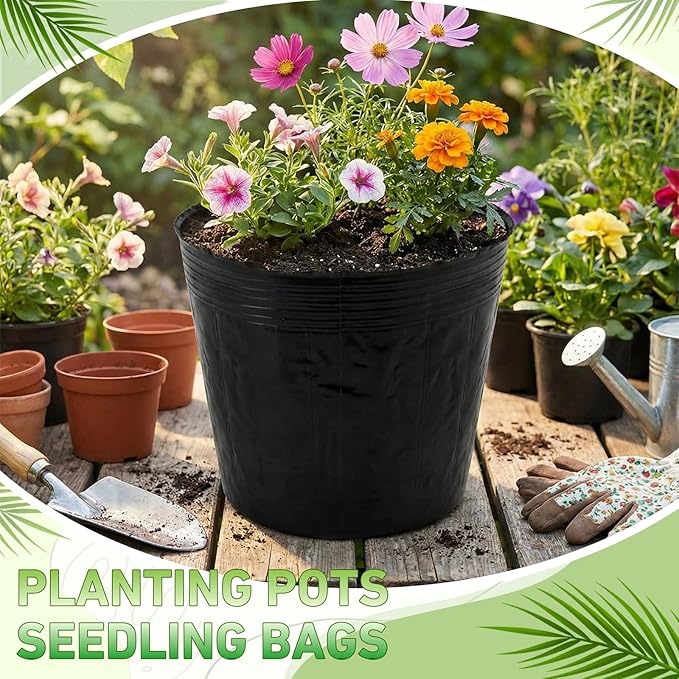 60 Pcs Nursery Bags 0.2 & 0.6 & 2 & 3 Gallon Thicken Soft Plastic Seedling Pots Seed Plant Bags with Drainage Holes for Large Flowers Trees Vegetables Indoor Outdoor Women Gardening Gifts