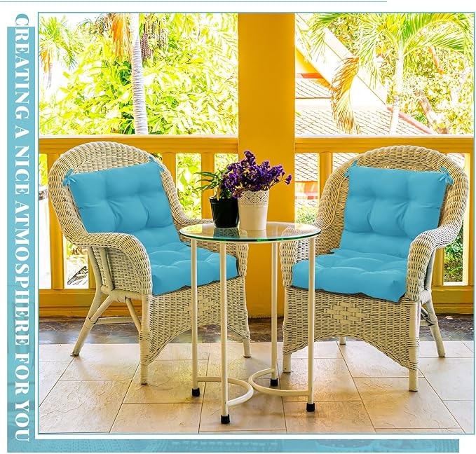 Marsui 4 Pcs Outdoor Indoor High Back Chair Cushions Patio Furniture Tufted Pillow with Ties Water-Resistant Replacement Outdoor Rocking Chair Cushions, 42 x 21 Inches (Royal Blue,Solid Color)