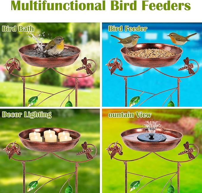2 Pack Bird Bath for Outside Garden Trellis for Climbing Plants with Hummingbird Decor Small Garden Plant Support Bird Baths Feeder Bowl for Garden Decor Patio Lawn