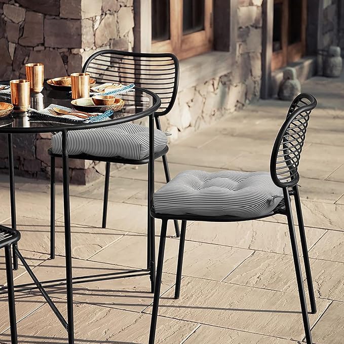 LVTXIII Patio U-Shaped Wicker Seat Cushion, Outdoor Tufted Chair Pads Decorative Seat Cushion Set for Garden Home Office Furniture Ornament, 19”x19”x4”, Pack of 2, Topanga Stripe Grey
